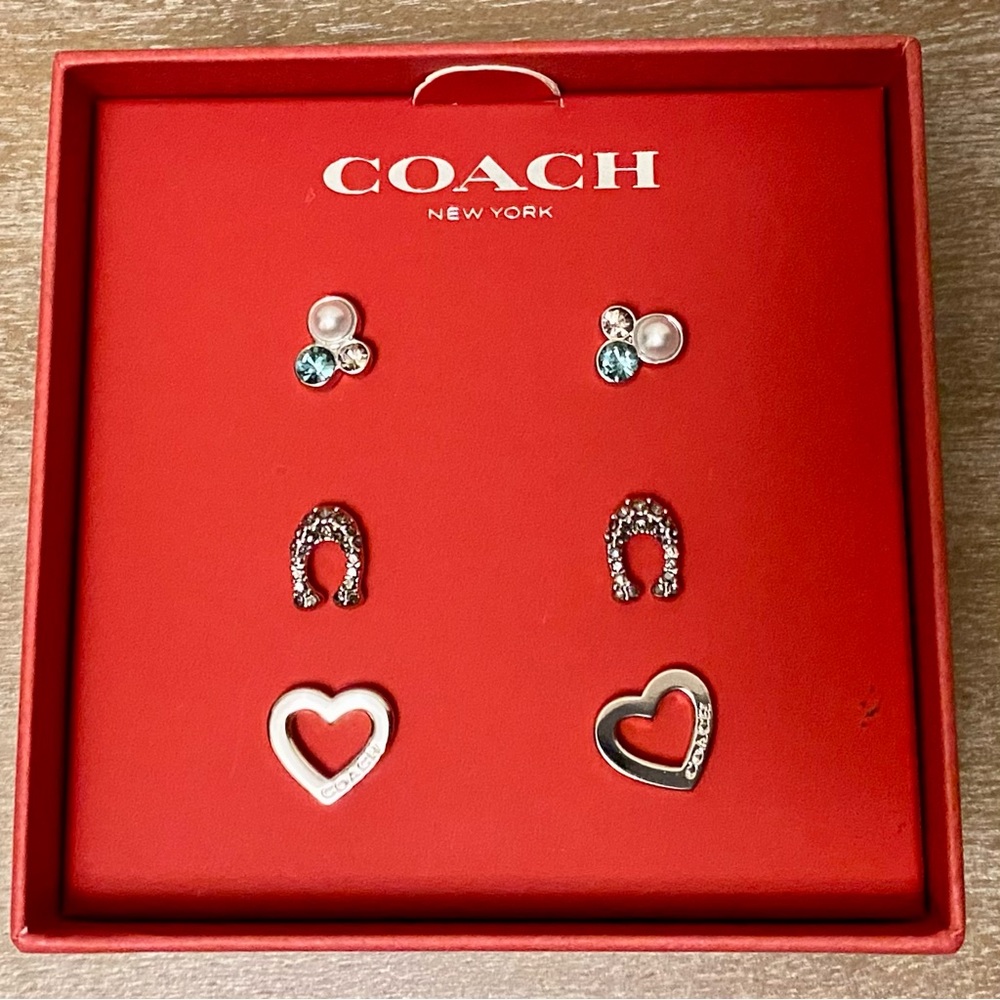 Coach Gift Set in Gift Box with Three Pairs of Stud Earrings